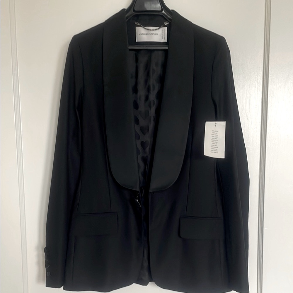 NEW Viktor & Rolf H&M  Black Satin Shawl Collar Blazer Jacket Tuxedo US 6